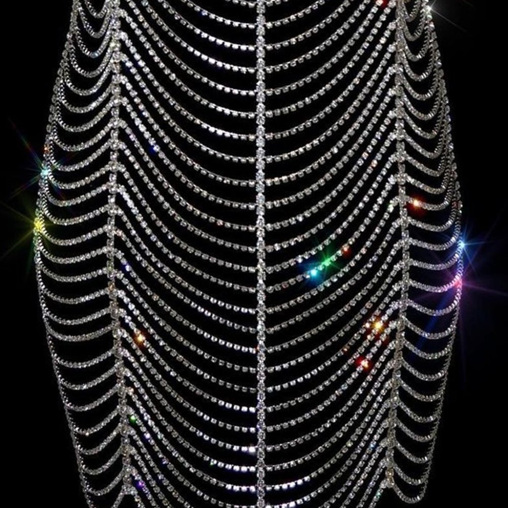 Rhinestone Bodysuit Dress Women Summer Bikini Body Chain Harness Body Jewelry - Picture 8 of 9